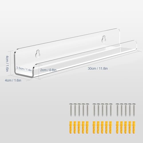 Clear Acrylic Vinyl Record Wall Mount Shelves - 6 Pack Floating Display Ledge