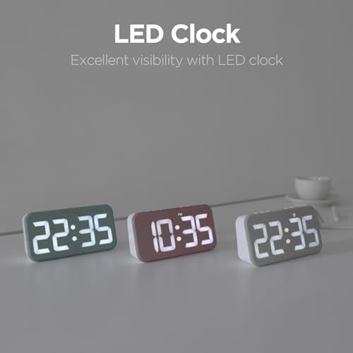 Fabric LED Digital Alarm Clock with Temperature Display & USB Charger