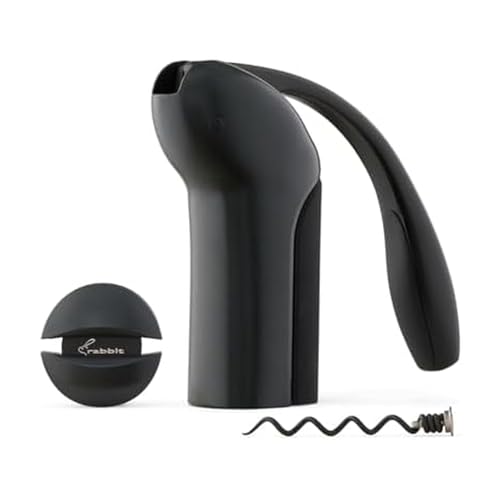 Rabbit Vertical Corkscrew Wine Opener with One-Pull Lever, Black 7.7 x 8.8 in