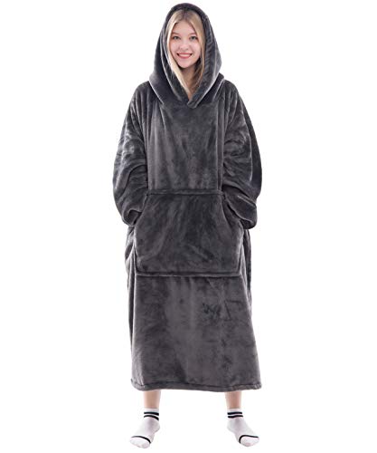 Oversized Wearable Blanket Hoodie with Pocket - Soft Flannel Lounge Gift