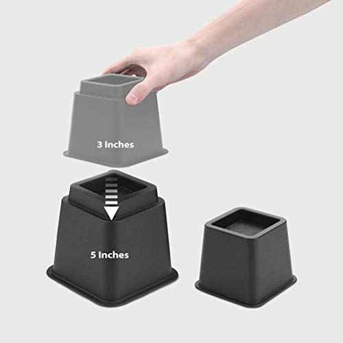 Heavy Duty Bed Risers with USB & Power Outlet - Adjustable 3, 5, 8 Inch