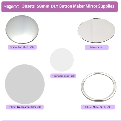 30 Sets 58mm DIY Pocket Mirror Making Supplies for Button Maker Machines