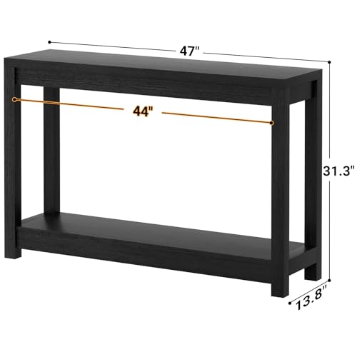 47-Inch Farmhouse Narrow Console Table with Storage Shelves, Black