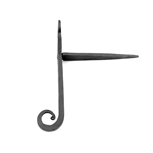 7-Inch Rat Tail Wrought Iron Shutter Dogs - Black Masonry Mount (Pair)