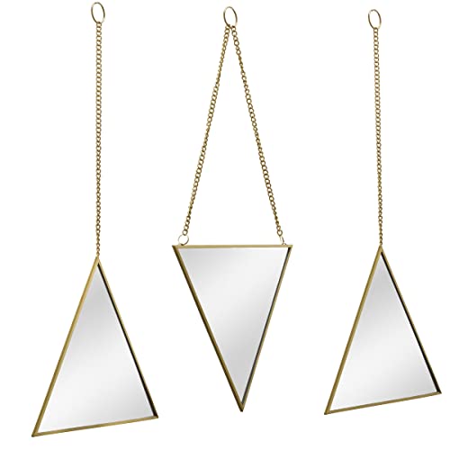 Set of 3 Triangle Wall Mirrors with Gold Frames and Hanging Chains