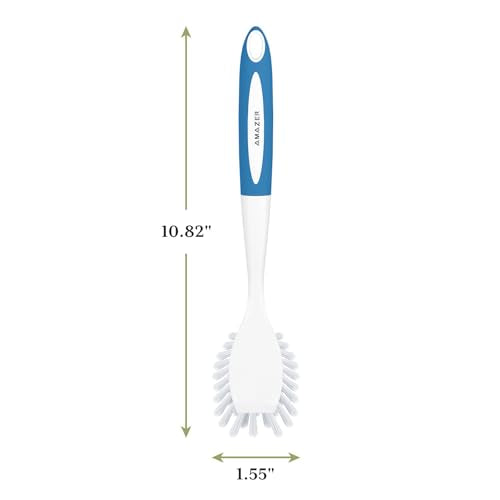 Kitchen Dish Scrub Brush with Handle and Built-in Scraper, 2-Pack