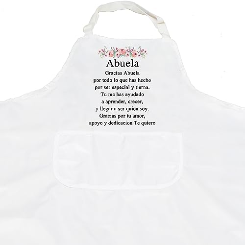 Spanish Grandma Gift Apron with Pockets - Gracias Abuela Kitchen Cooking Apron - White