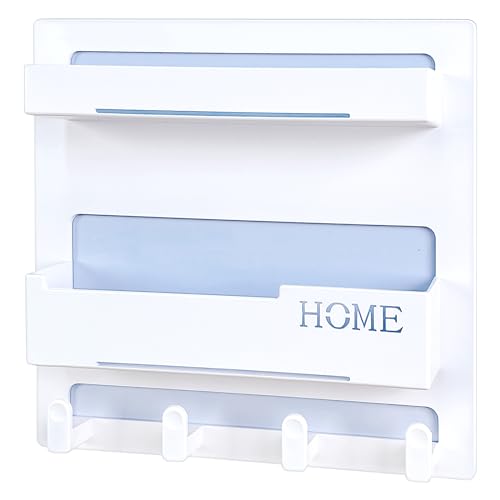 Wall-Mounted Bedside Shelf Organizer with Hooks, Adhesive Floating Caddy