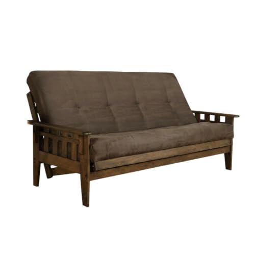 Full Size Futon Sofa Bed with Hardwood Frame in Rustic Walnut