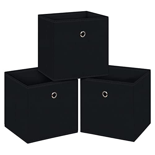 Foldable Storage Cubes 11 Inch Fabric Bins with Handles Set of 3 Black