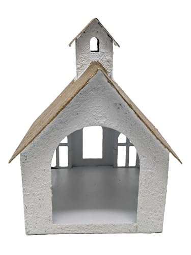 Rustic White Metal Church Tea Light Candle Holder with Cross Cutout