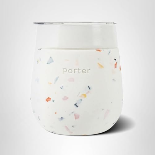 W&P Porter Insulated Glass 11 oz | No Metallic Aftertaste Ceramic Coated for Beer, Wine, Cocktails, Coffee, & Tea | Wide Mouth Vacuum Insulated | Dishwasher Safe, Cream Terrazzo