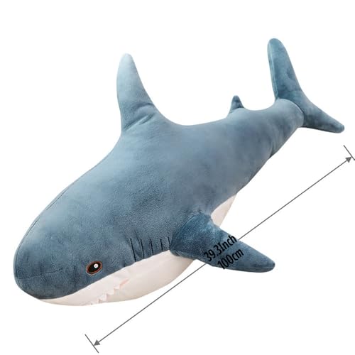 39-Inch Giant Shark Plush Toy, Soft Stuffed Animal Pillow Cushion
