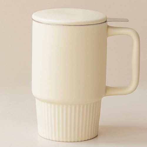 20oz Ceramic Tea Mug with Stainless Steel Infuser - Matte Buttercream
