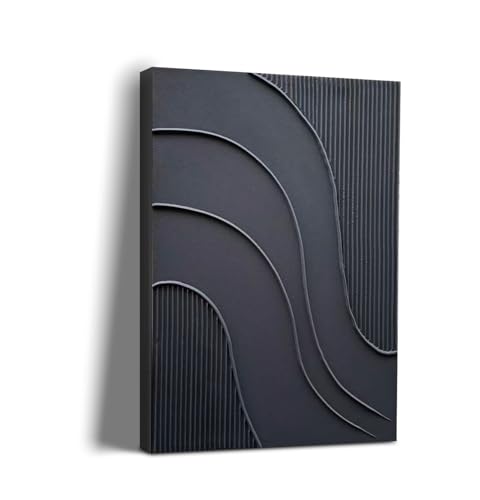 Hand-Painted Abstract Black and White Canvas Wall Art, 24x36 Inch