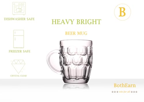 1 Pint Dimpled Beer Mugs - Heavy Duty Glass Pub Style Cup Set of 2