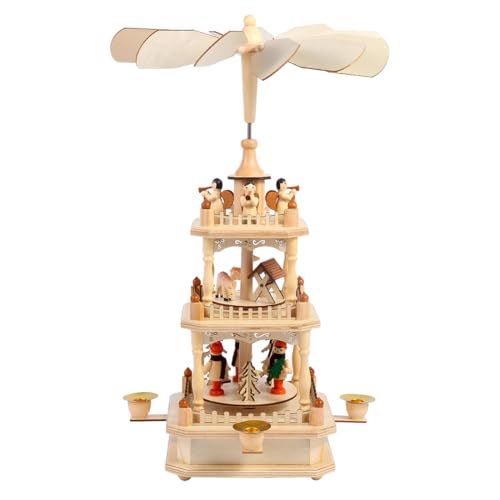 3-Tier Wooden Christmas Pyramid Nativity Carousel with 4 Candle Holders, 18"