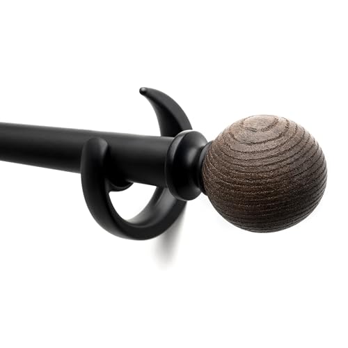 Adjustable Wood Grain Curtain Rod, 16-48 Inch Heavy Duty Drapery Rod Set
