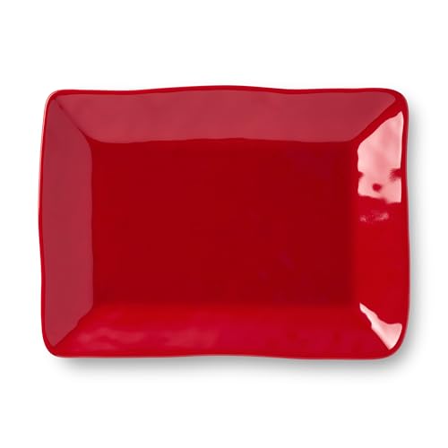 Red Christmas Rectangular Stoneware Serving Platter for Holiday Appetizers