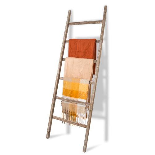 6.4ft Wooden Blanket Ladder - 6-Tier Rustic Farmhouse Quilt & Towel Rack