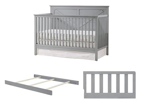 4-in-1 Convertible Nursery Crib Set with Toddler Guard Rail and Bed Conversion