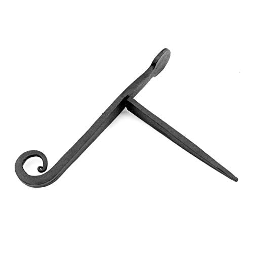 7-Inch Rat Tail Wrought Iron Shutter Dogs - Black Masonry Mount (Pair)