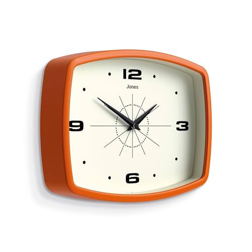 Retro Rectangular Wall Clock 10-Inch Orange Mid-Century Modern Decor