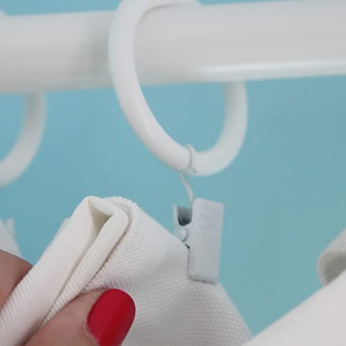 1.25 Inch Curtain Rings with Clips - Set of 14 White Metal Drapery Hooks