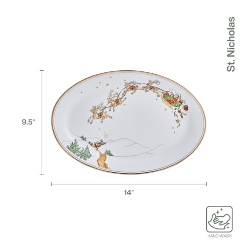 Fitz and Floyd St. Nicholas 17 Inch Gold Banded Holiday Serving Platter - Festive Santa Design