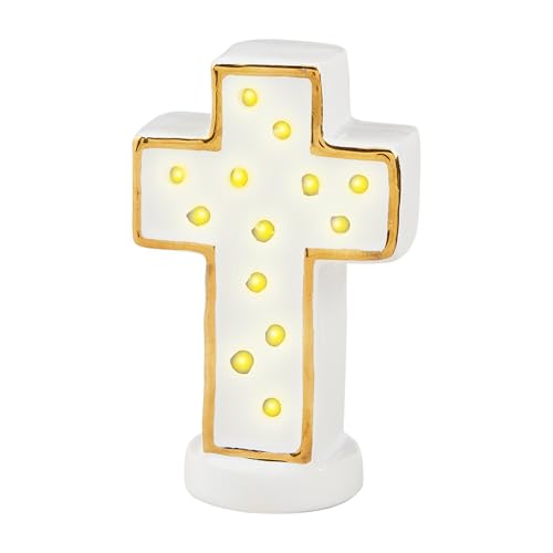 Ceramic LED Light-Up Cross Sitter Decorative Tabletop Ornament
