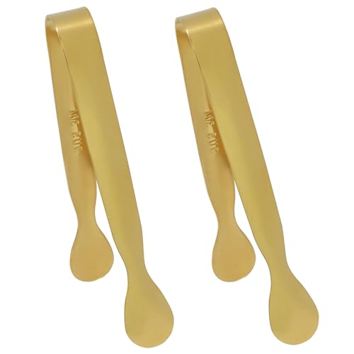 MangoOrder 2 Pack Gold 4.3 Inch Stainless Steel Sugar Cube Tongs - Kitchen & Bar Utensils