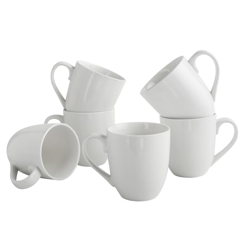 Large 16oz Ceramic Coffee Mug Set - White Porcelain Tea & Cocoa Cups with Comfort Grip