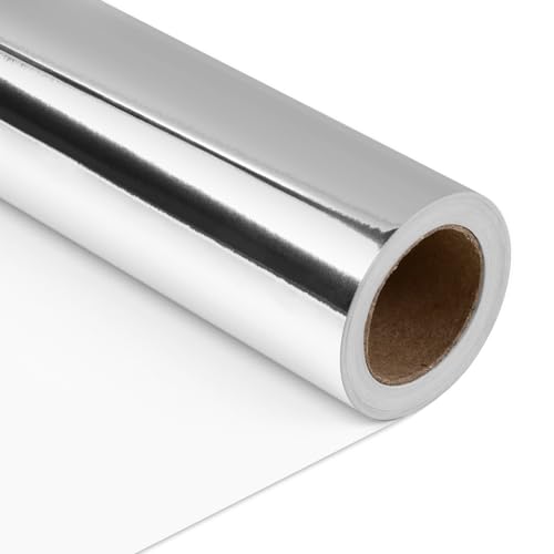 NESCCI Silver Wrapping Paper Roll - Metallic Gift Paper, 10m