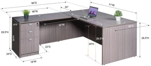 Boss Office L-Shape Desk with Pedestal - Driftwood Finish, Reversible Return, for Home & Office