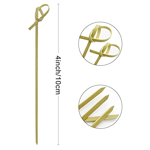 Knot Top Bamboo Cocktail Picks 200 PCS - 4 Inch Food Skewers for Appetizers & Drinks