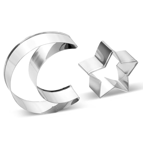 Stainless Steel Star & Moon Cookie Cutters Set, 2-Piece Large Shapes for Baking