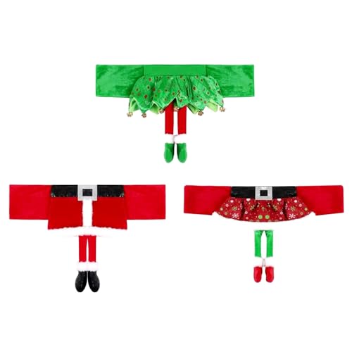Christmas Chair Back Covers Set, 3 Pcs Santa/Elf Belt Sash Chairs 18.1 x 11.8 in