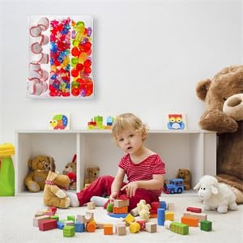 ZEAYEA Acrylic Wall Toy Dispenser, Hanging Organizer and Storage Bin for Playroom, Triple Divided Clear Holder for Blocks, Cars, Trains, Balls, Darts, Snacks