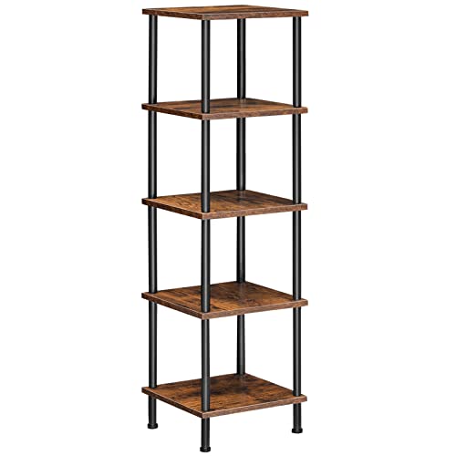 5-Tier Industrial Corner Shelf, Tall Rustic Brown Storage Display Rack