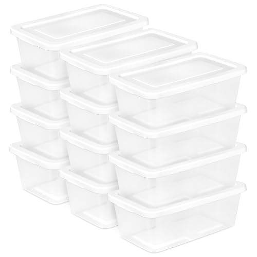 Clear Plastic Storage Box with Snap Lid 6 Quart 12 Pack