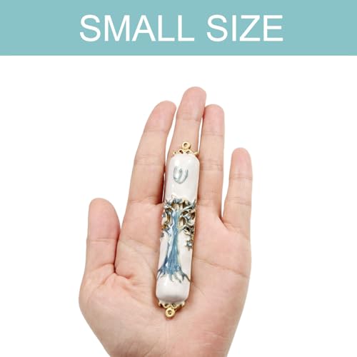 Decorative Metal Mezuzah Case with Scroll for Doorway - Hand-Painted