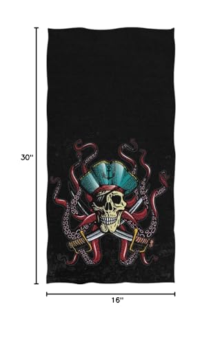 Pirate Skull and Octopus Hand Towel - Soft Absorbent Decorative Bath Towel