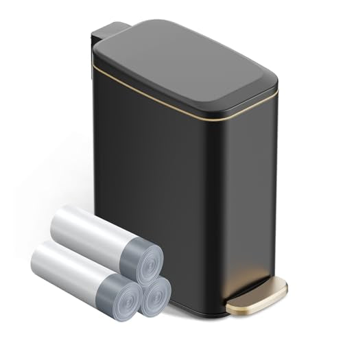 Slim Stainless Steel Step Trash Can with Soft-Close Lid - 1.6 Gal, Black