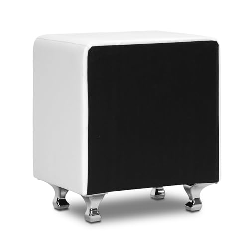 Tufted 2-Drawer Nightstand in White Faux Leather with Crystal Buttons