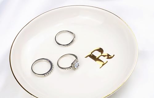Yoqanr Ceramic Ring Dish B Monogram Personalized Jewelry Tray for Women - Wedding Gift, White