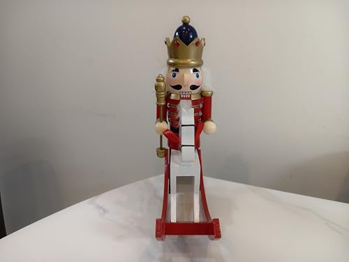 Hand-Painted Wooden Nutcracker Rocking Horse Soldier Figurine - Red, 10-Inch