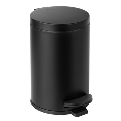 Small Round Stainless Steel Step Trash Can with Soft Close Lid - 1.2 Gal