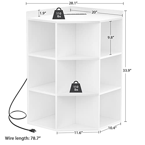 4-Tier Corner Storage Cabinet with Charging Station and USB Ports, White