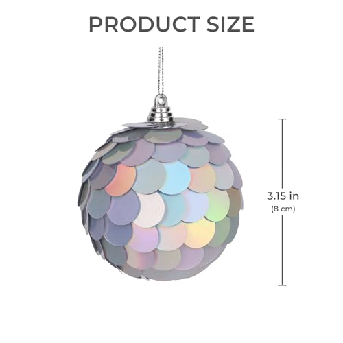 XMIAOX Lunara Silver 3.15 Inch Iridescent Paillettes Christmas Ornament - 4 Pack