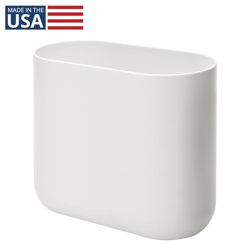 Slim Plastic Bathroom Trash Can, Small 1.9 Gallon Wastebasket, White